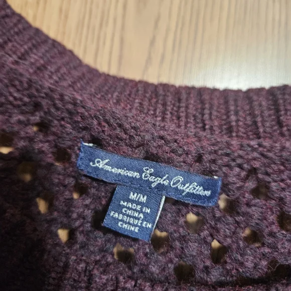 American Eagle Cotton/wool Women's Crochet Knit Cottagecore Sweater Plum Size M - Picture 2 of 7